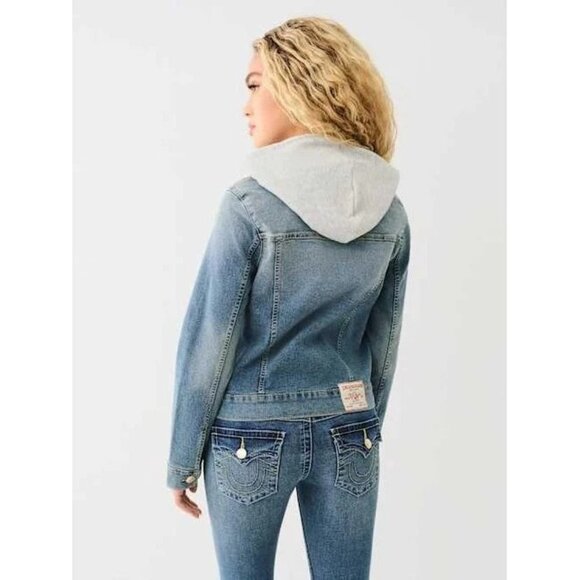True Religion Blue Denim Trucker Hoodie Jacket XS - New with Tags - Picture 2 of 4